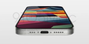 Apple iPhone 15 Pro render dal basso