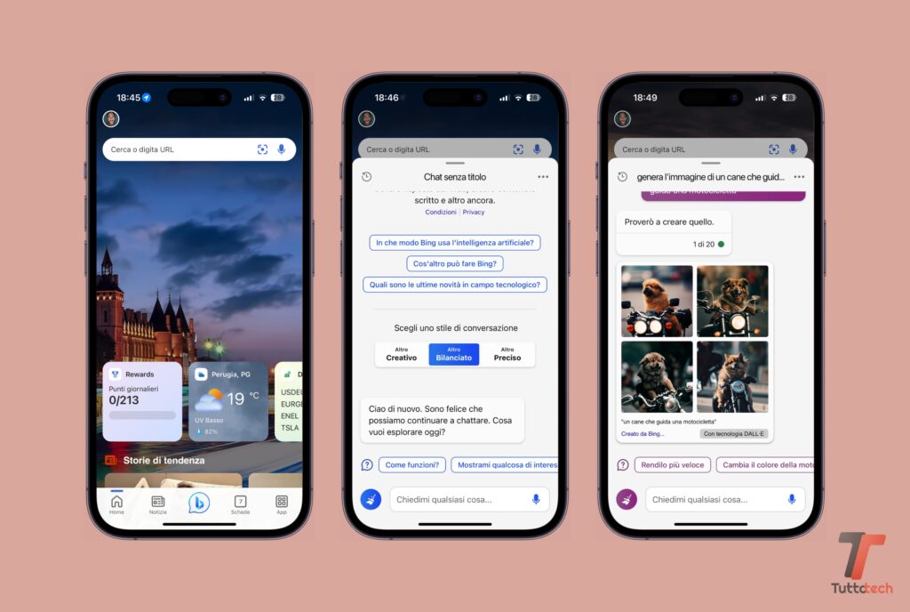 L'app di Bing sfrutta l'intelligenza artificiale generativa per generare testi o immagini