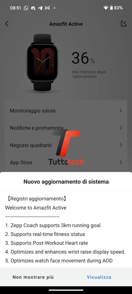 Aggiornamento di Amazfit Active