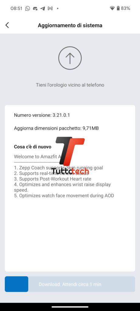 Aggiornamento di Amazfit Active