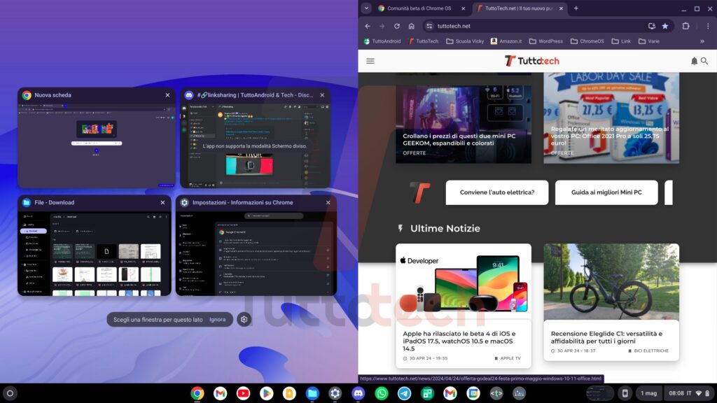 ChromeOS 124 modalità Schermo diviso
