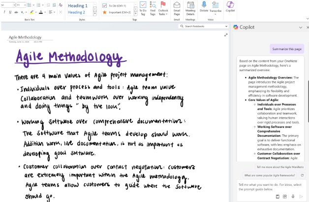 OneNote Copilot scrittura a mano