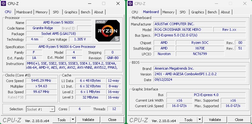 AMD Ryzen 5 9600X cpu-z