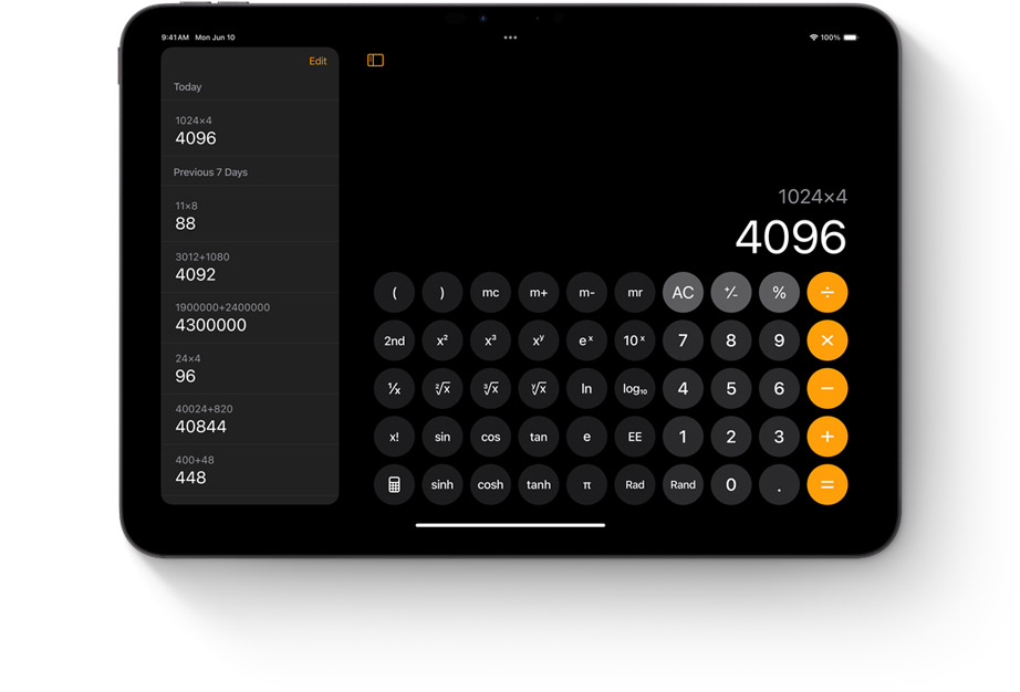 Apple iPadOS 18 - Calcolatrice iPad