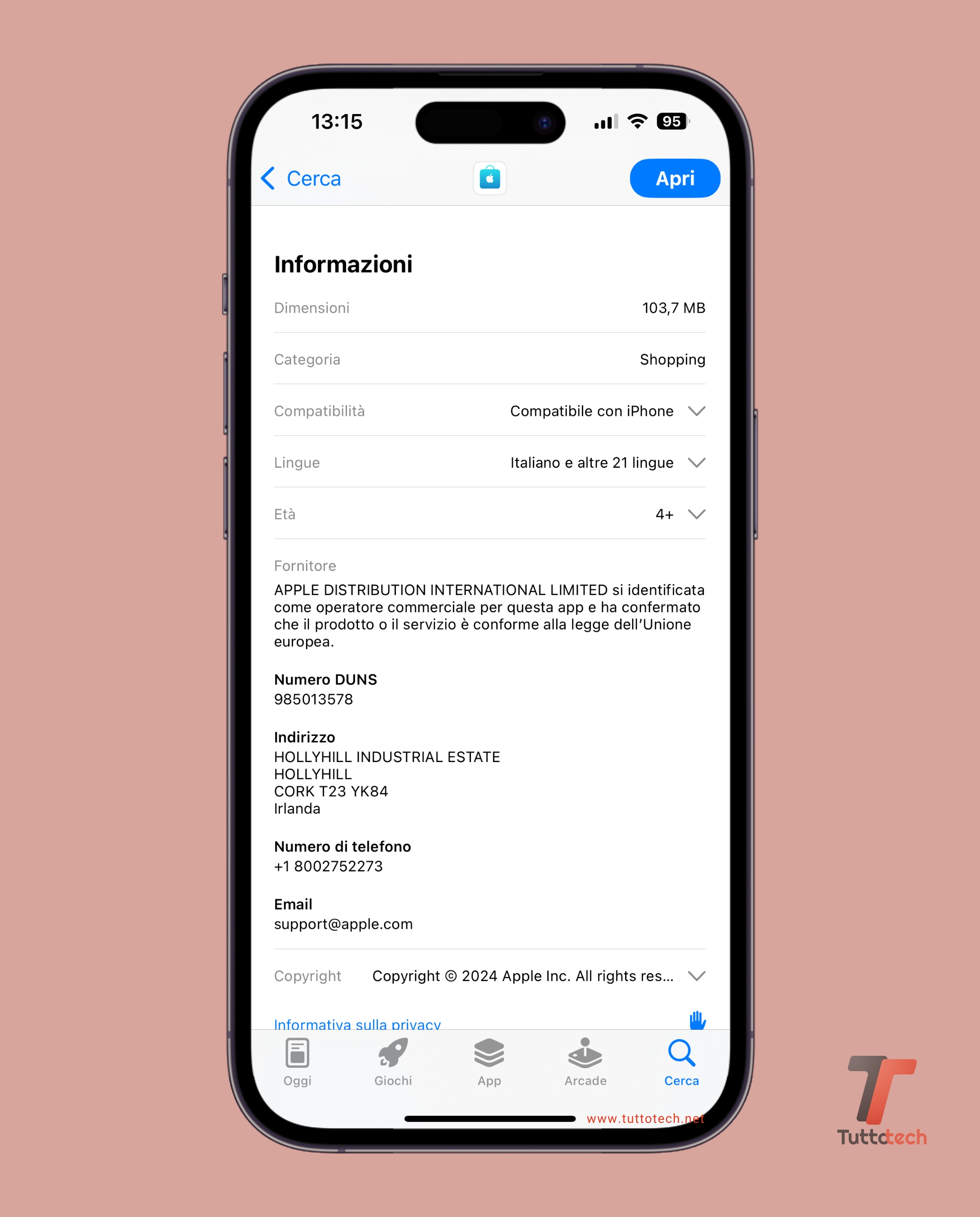 Apple App Store UE - Indicazioni fornitore app