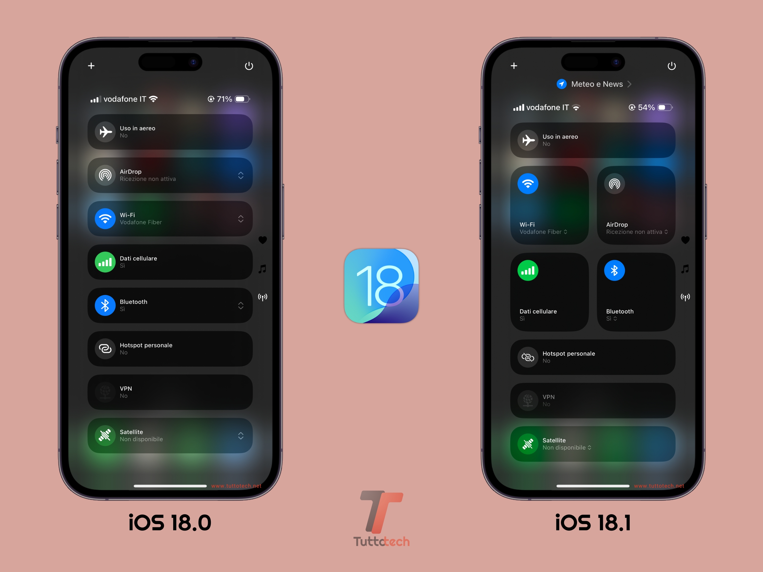 Apple iOS 18.1 - Centro di Controllo - Scheda Connettività