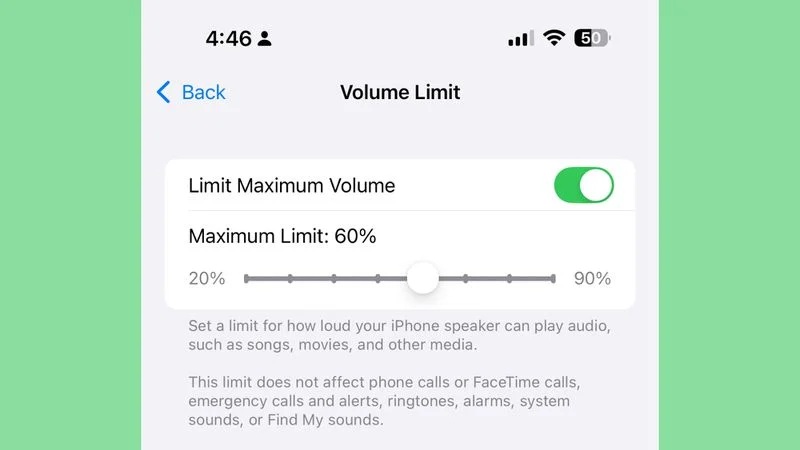 Apple iOS 18.2 DB1 - Limite del volume