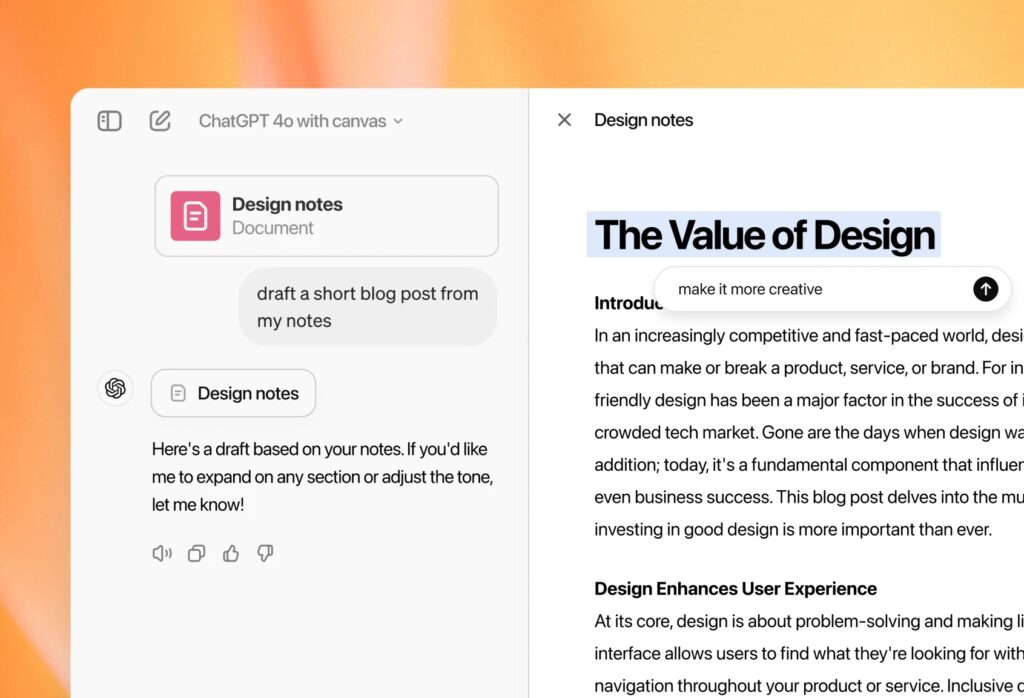 OpenAI ha migliorato l'interfaccia di ChatGPT con Canvas 1
