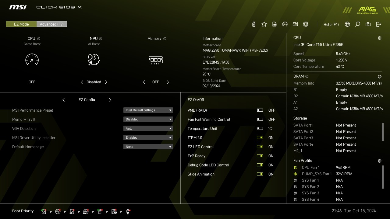 MSI MAG Z890 Tomahawk WiFi BIOS 1