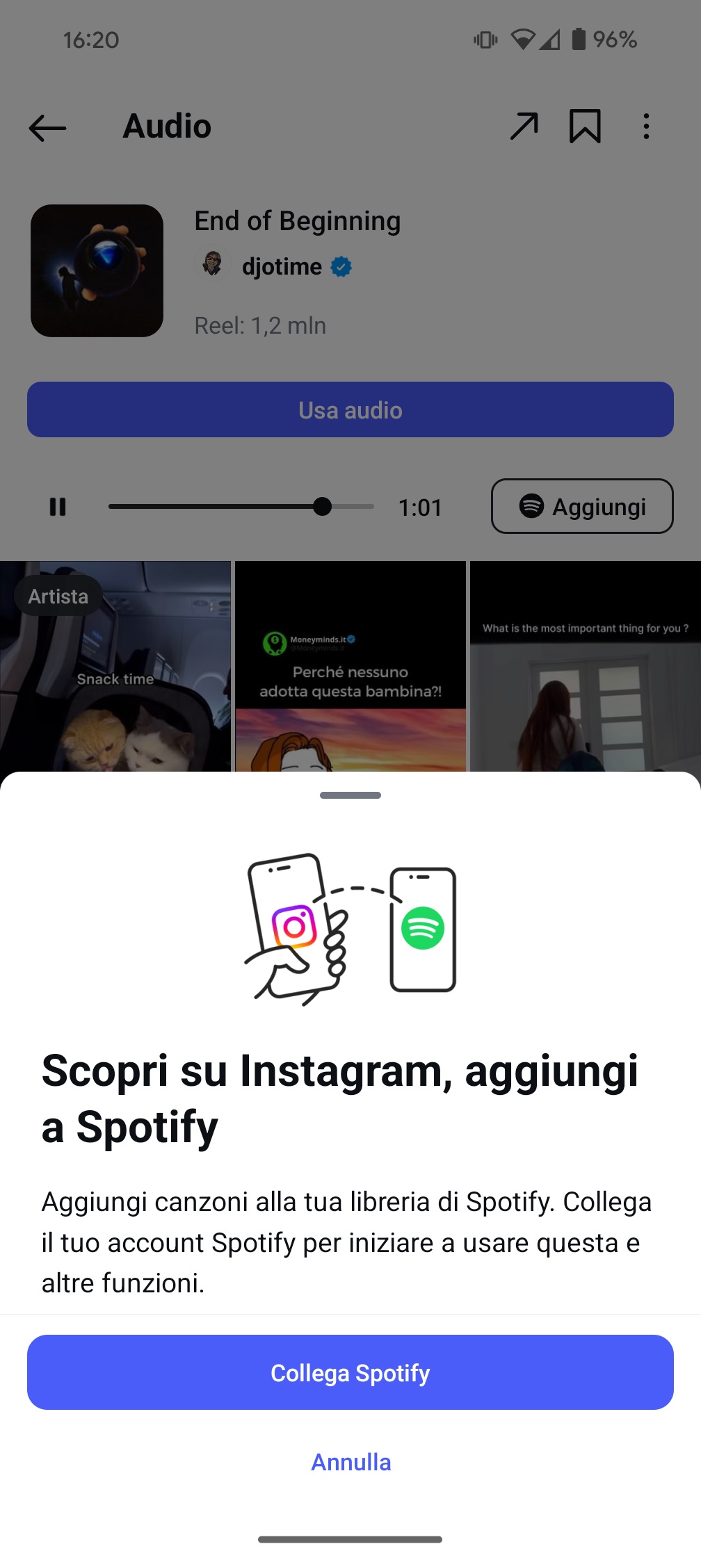 Spotify integrazione Instagram