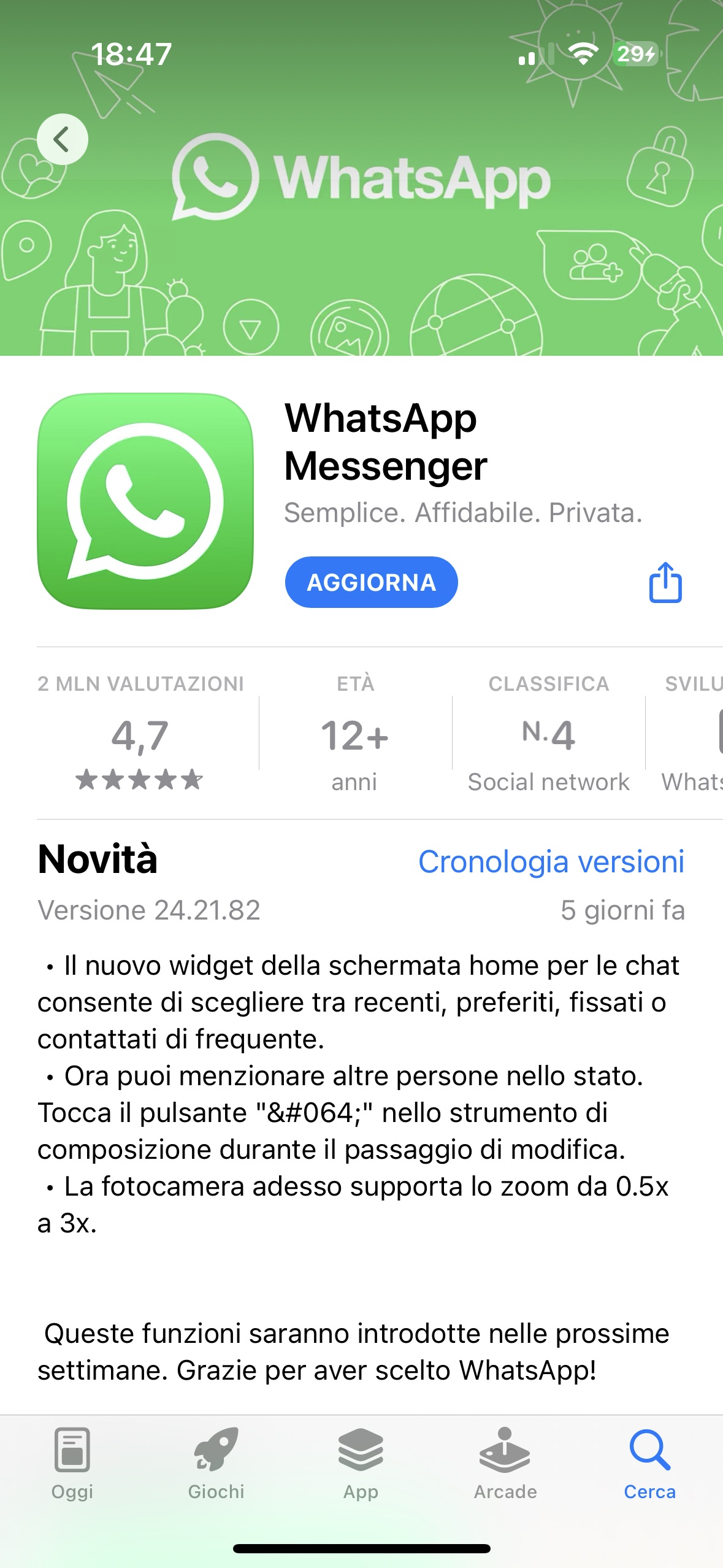 WhatsApp ios novità