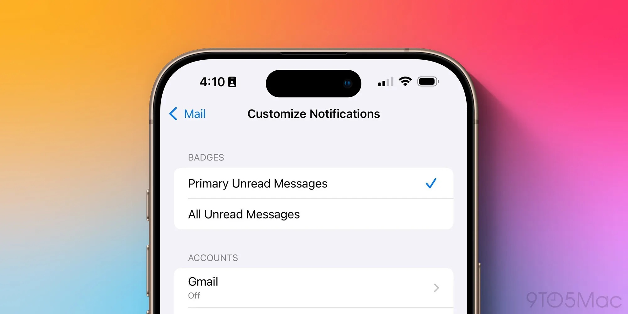 Apple iOS 18.2 DB2 - Impostazioni Notifiche Mail Badge