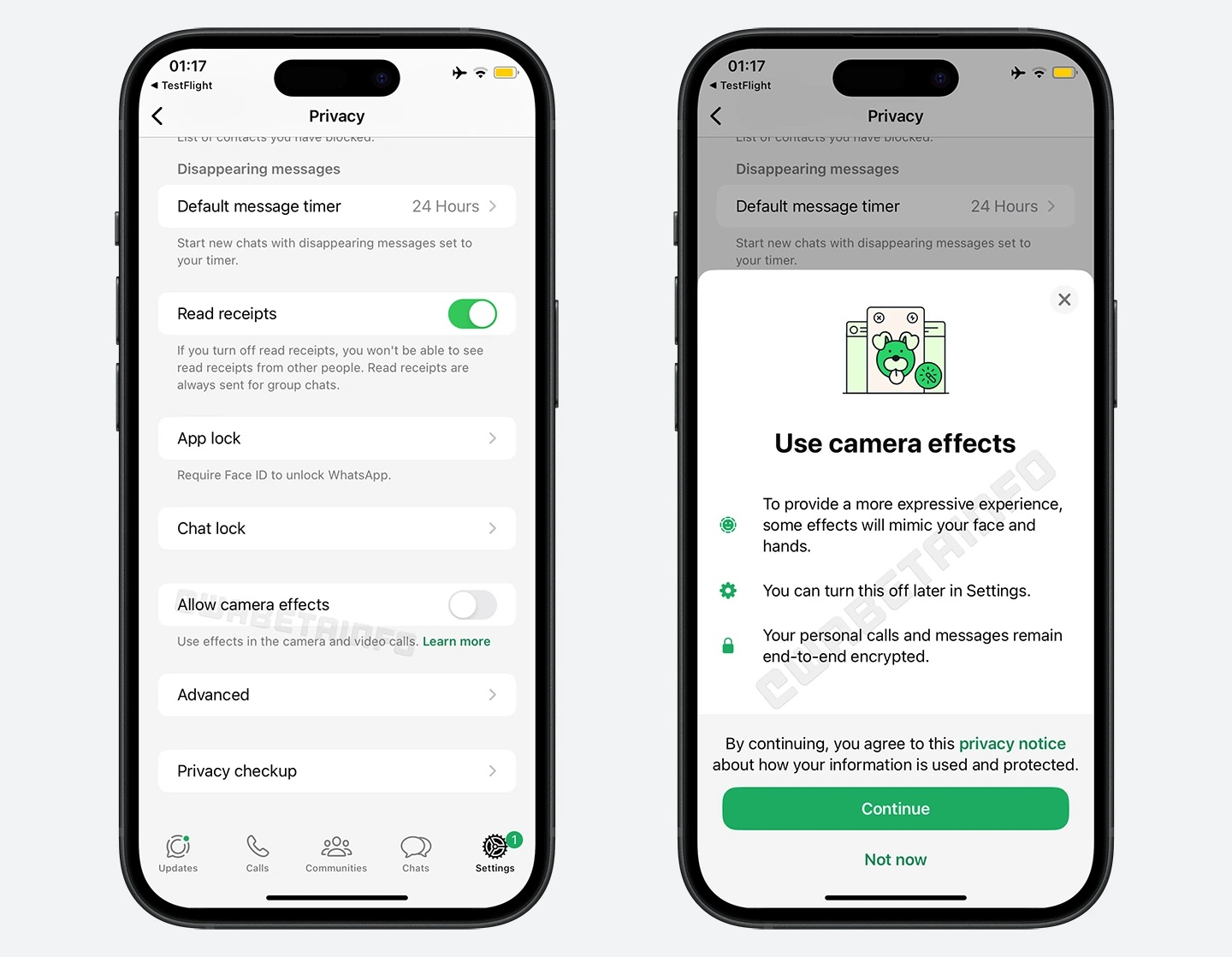 WhatsApp nuova opzione effetti fotocamera