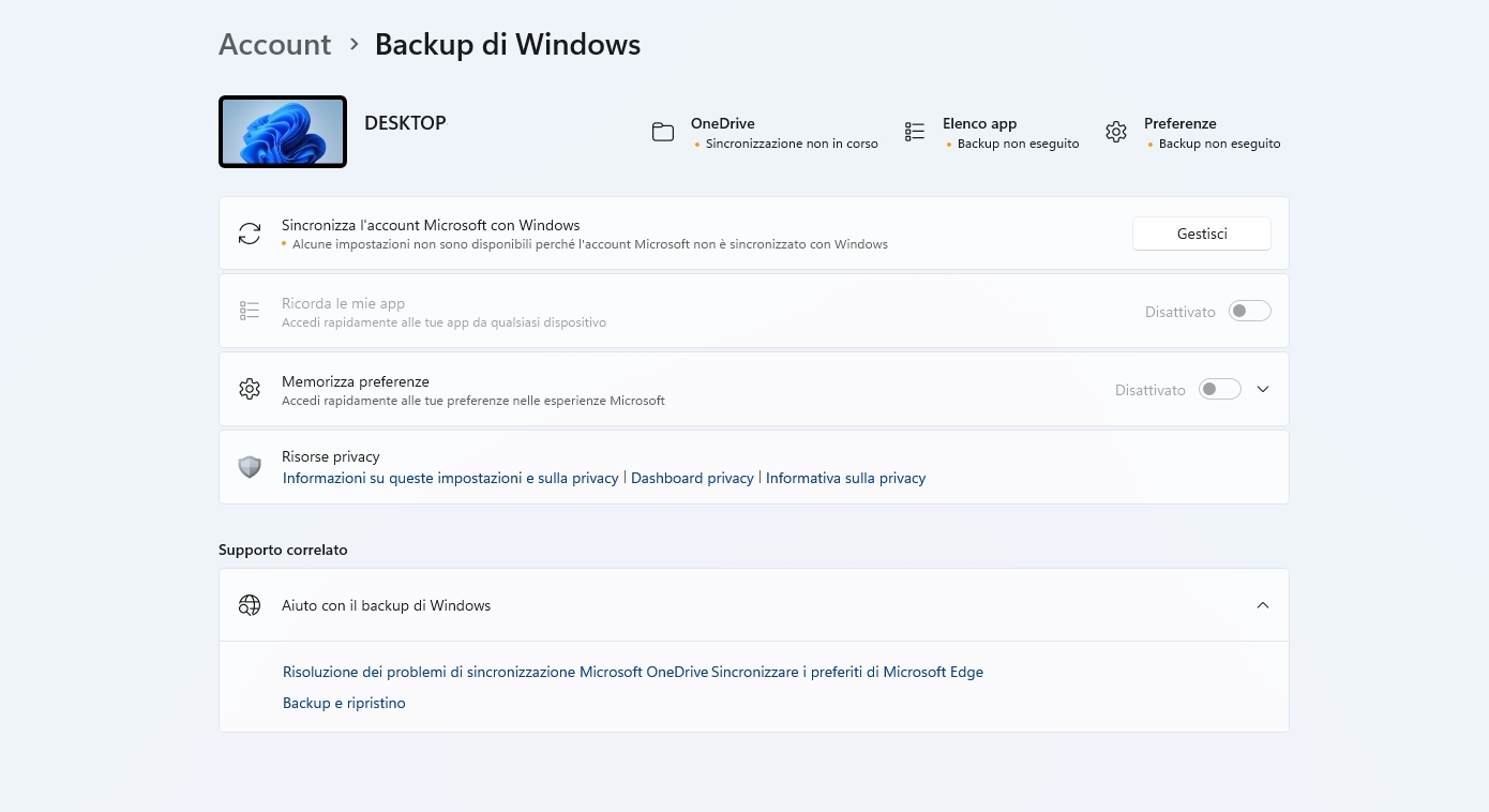 sincronizzazione account Microsoft Windows 11