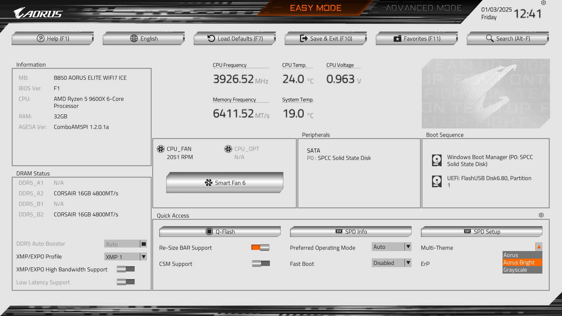 Gigabyte B850 AORUS Elite WiFi 7 ICE BIOS 1