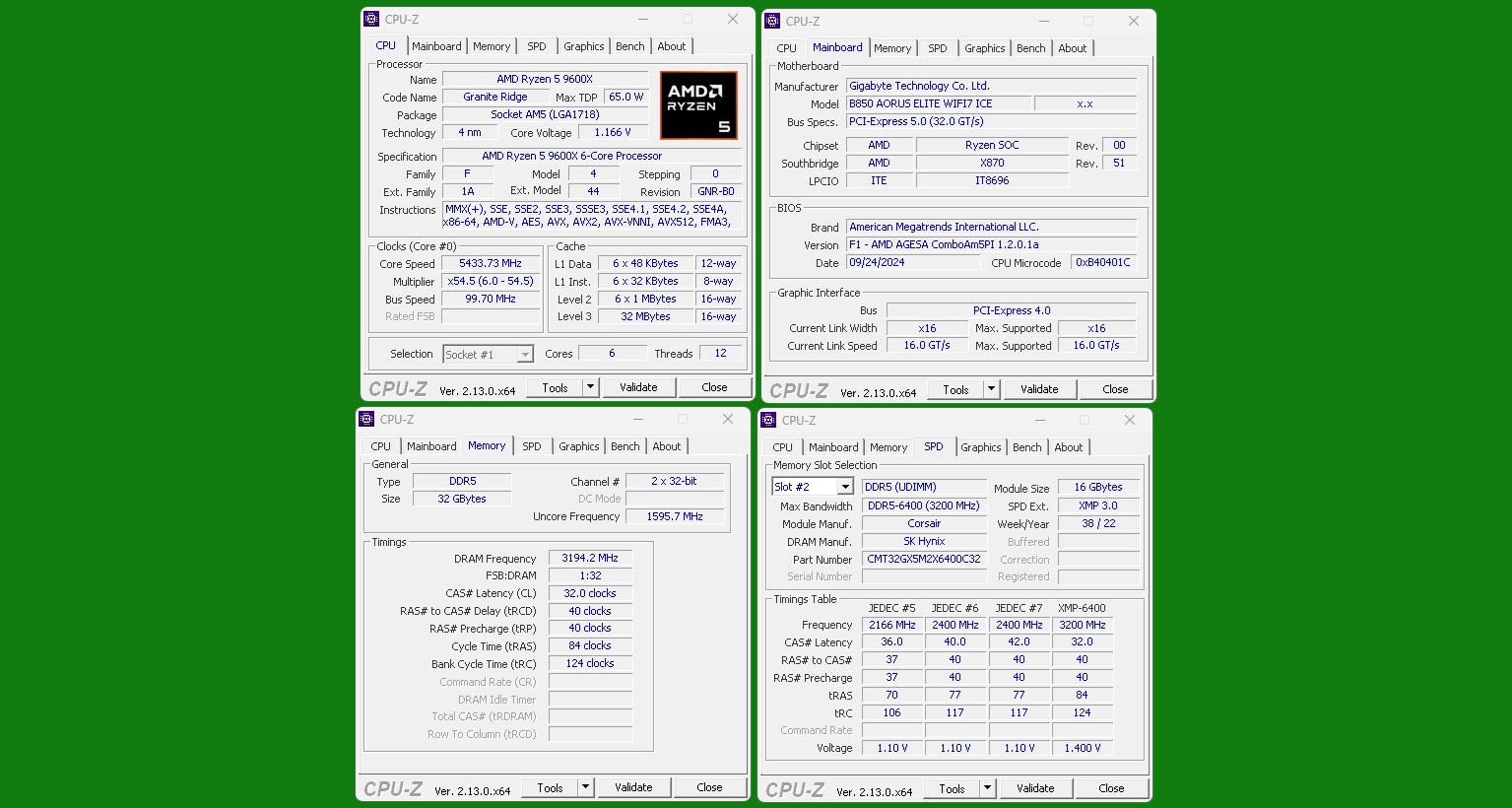 Gigabyte B850 AORUS Elite WiFi 7 ICE cpu-z