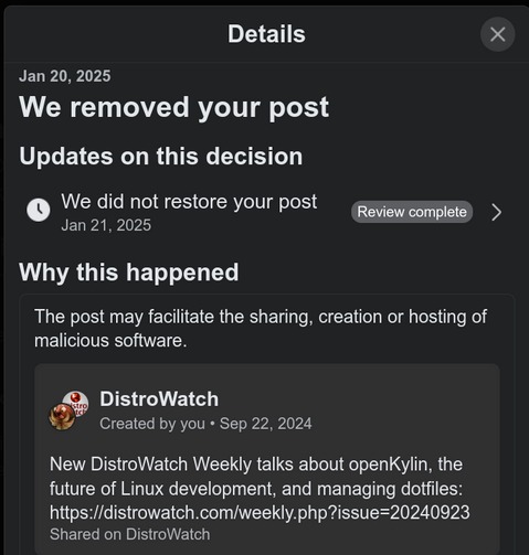 Facebook ban Linux